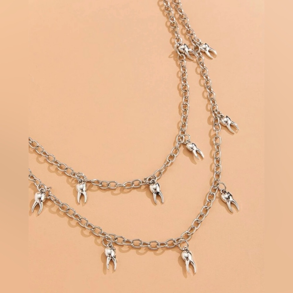 Tooth charm pants chain silver two chains teeth charms chip on wallet chain